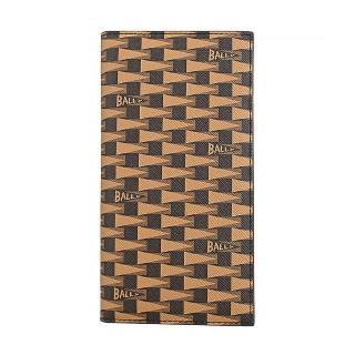 【BALLY】Pennant三角旗圖案印花塗層皮革直立長夾(棕x褐)