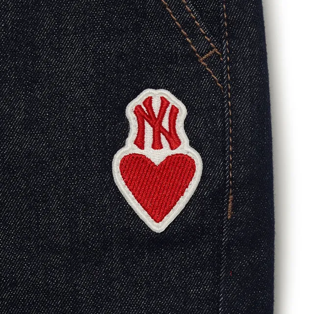 【MLB】KIDS 丹寧牛仔褲 休閒短褲 童裝 Heart系列 紐約洋基隊(7ADPH0133-50NYD)