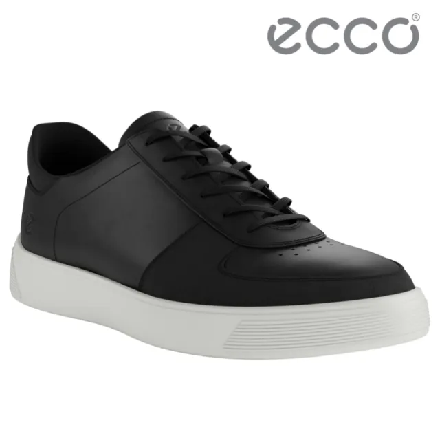 【ecco】STREET TRAY M 街頭趣闖拼接皮革休閒鞋 男鞋(黑色 50480451052)