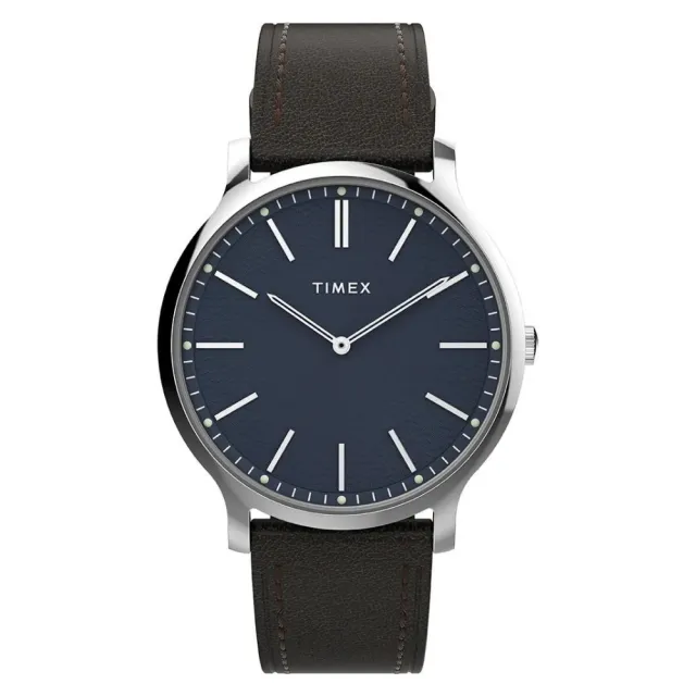 【TIMEX】天美時 Gallery 40毫米波紋錶盤 藝術腕錶 藍x棕 TXTW2W43700
