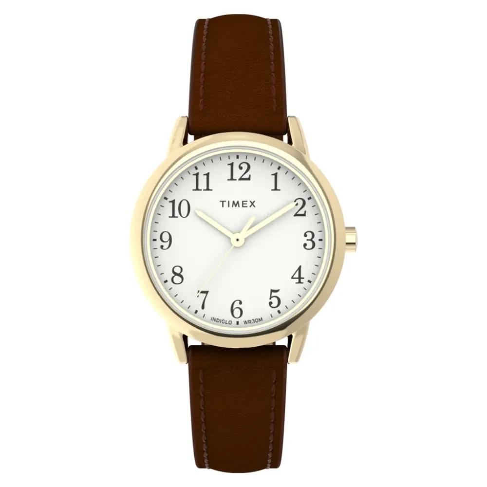【TIMEX】天美時 Easy Reader 30毫米金色錶殼 環保永續錶帶手錶 白x咖啡 TXTW2W32600