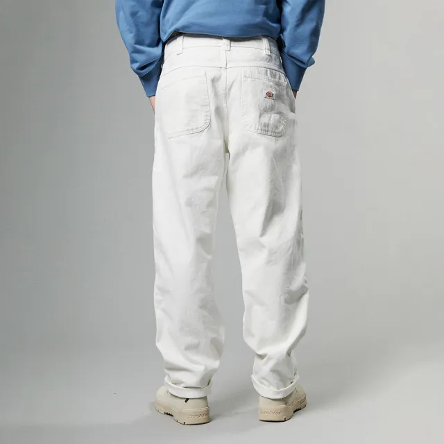 【Dickies】男款白色丹寧純棉雙膝設計寬鬆長褲｜DK012979WHX
