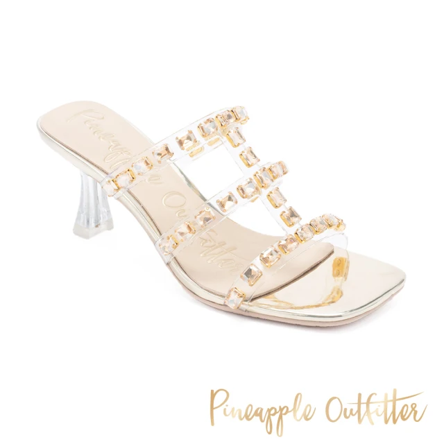 Pineapple OutfitterPineapple Outfitter RADKO 透明鉚釘水鑽高跟涼拖鞋(金色)