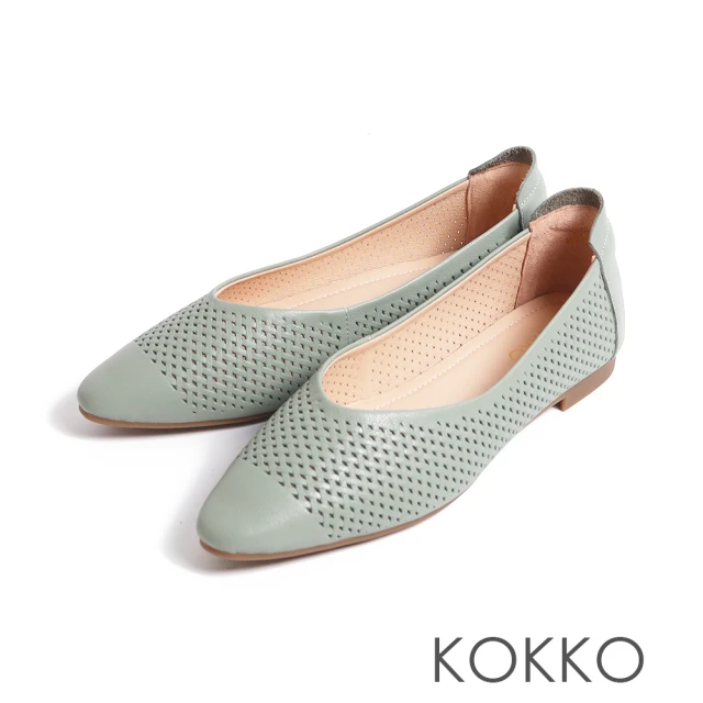 KOKKO 集團 編織鏤空感柔軟羊皮隨妳彎包鞋(淺綠色)好評