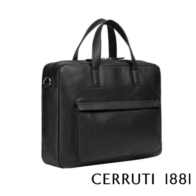 【Cerruti 1881】義大利原裝進口 頂級小牛皮公事包/斜背包(黑色 CECA06537M)