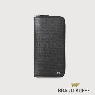 【BRAUN BUFFEL 德國小金牛】臺灣總代理 安德勒 12卡拉鍊長夾-黑色(BF531-601-BKL)