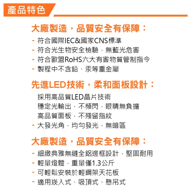 【Osram 歐司朗】LED 40W 直下式平板燈 白光 6入組(LED 40W 平板燈)