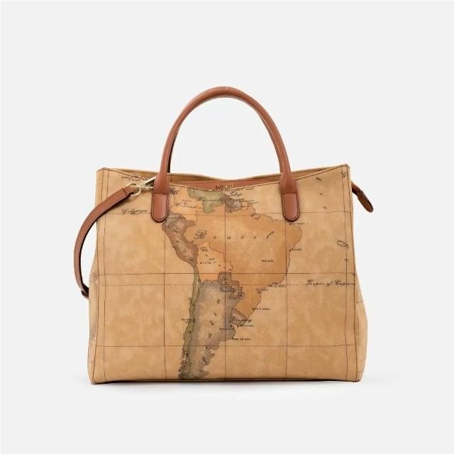 【Alviero Martini】義大利地圖包 拉鍊方型手提側背包33cm(地圖黃)