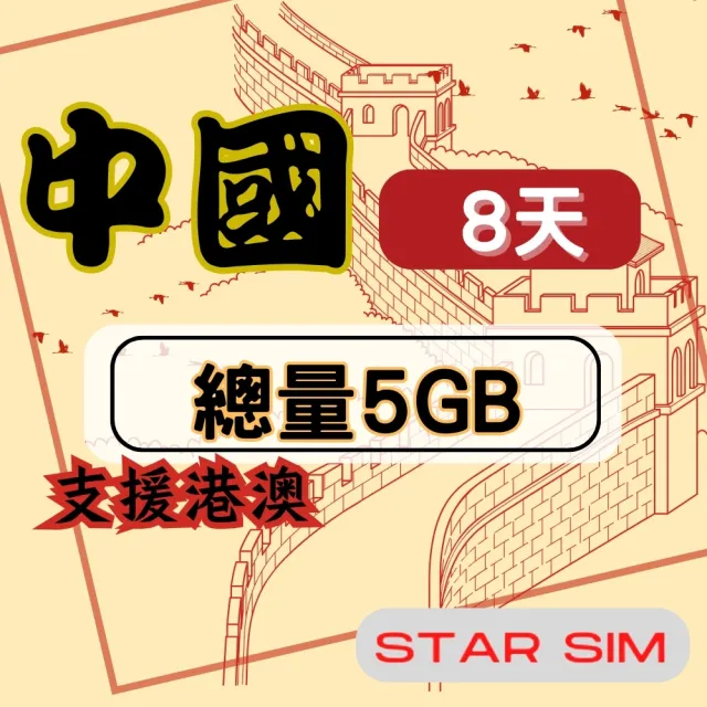 【星光卡  STAR SIM】中港澳上網卡8天5GB高速流量(旅遊上網卡 中國 網卡 香港 澳門網路)