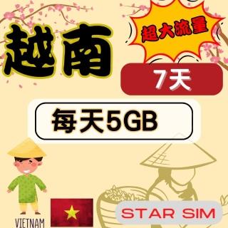【星光卡 STAR SIM】越南上網絡卡7天 每天5GB超大高速流量(旅遊上網絡卡 越南 網絡卡 越南網路)
