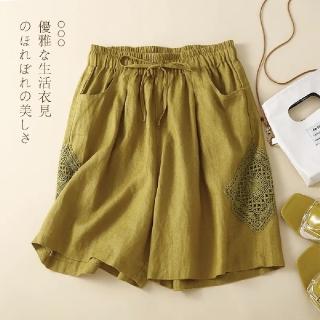 【LANNI 藍尼】★涼爽休閒棉麻感復古短褲(女裝/褲子/長褲/短褲/休閒/九分褲)