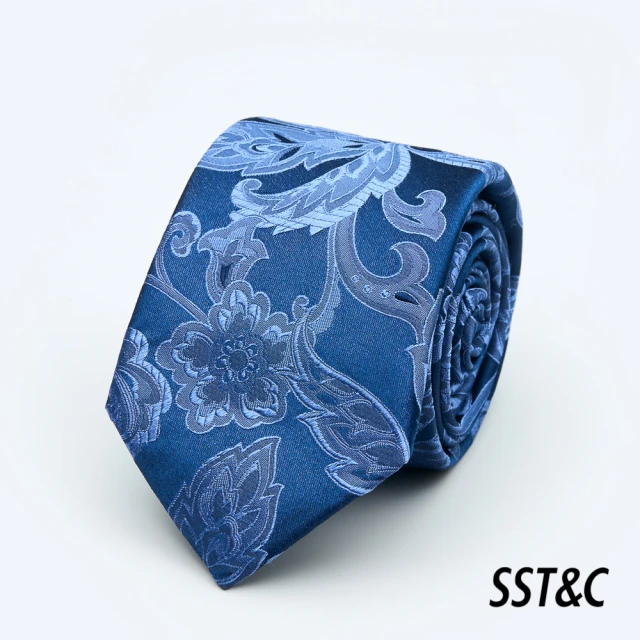 【SST&C 新品９折】藍色花卉窄版領帶1912403017