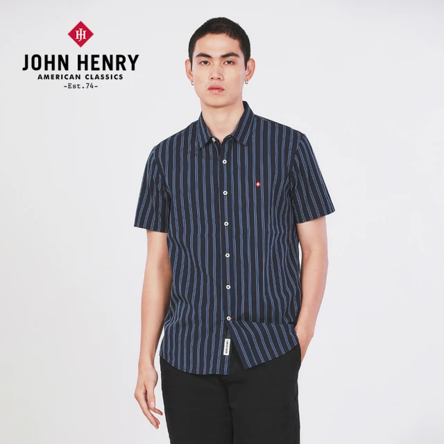 JOHN HENRY 舒適百搭直條襯衫-深藍