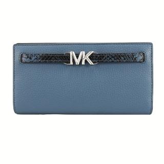 【Michael Kors】新款LOGO獸紋皮革壓扣長夾(單寧藍)