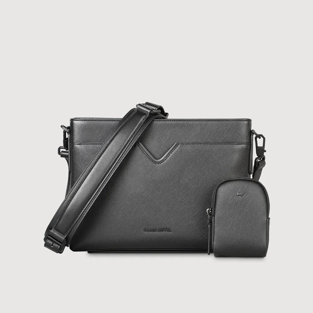 【BRAUN BUFFEL 德國小金牛】台灣總代理 韋林 斜背包-黑色(BF523-61-BK)