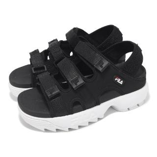 【FILA】涼拖鞋 Disruptor SD Puffy 女鞋 黑 白 尼龍 魔鬼氈 厚底 涼鞋 斐樂(5S138Y013)