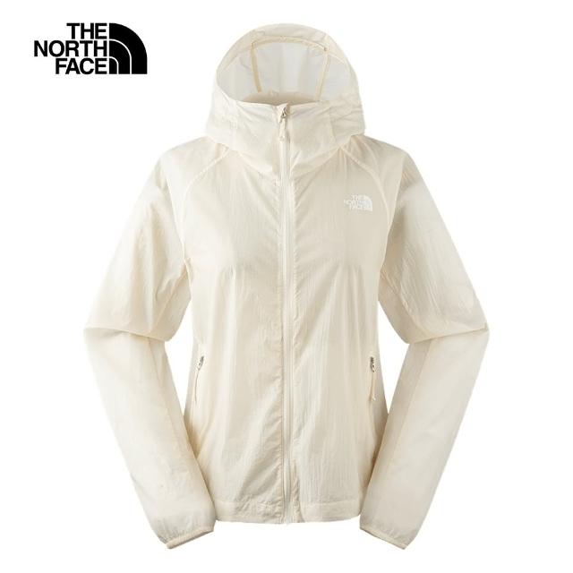 【The North Face 官方旗艦】北面女款米白色DWR防潑水透氣可打包連帽外套｜87VRQLI