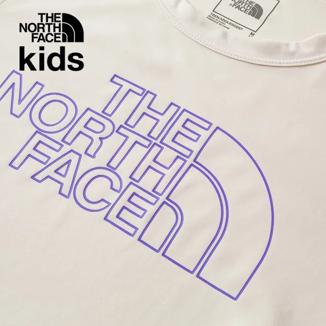 【The North Face 官方旗艦】北面兒童米白色吸濕排汗防曬涼感大尺寸印花短袖T恤｜87ZDQLI