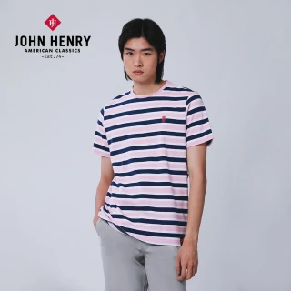 【JOHN HENRY】純棉百搭橫條短袖T恤-藍色