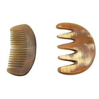 【安裡】天然牛角按摩小梳 兩入組(經典口袋梳/經典五齒梳/精油/穴位圖/收納袋)