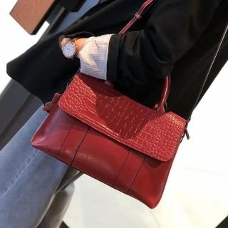 【米蘭精品】現貨+預購 側揹包真皮肩揹包(手提拼接鱷魚紋牛皮女包包7色74hp24)