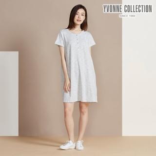【YVONNE 以旺傢飾】網路限定 機能花紗半開襟短袖洋裝(寧靜灰)