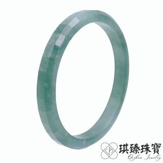 【琪臻珠寶】天然A貨翡翠糯冰種鑽切刻面藍水平安鐲(19-19.5圍手鐲 完美鑽切刻面拋光 母親節禮物)