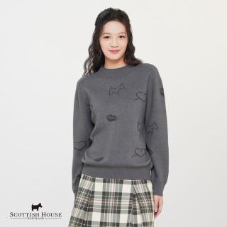 【SCOTTISH HOUSE】俏皮印花 圓領針織上衣-粉/深灰 CHT11417