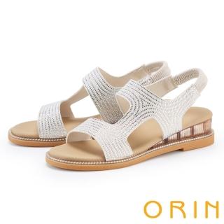 【ORIN】波希米亞燙鑽楔型涼鞋(白色)