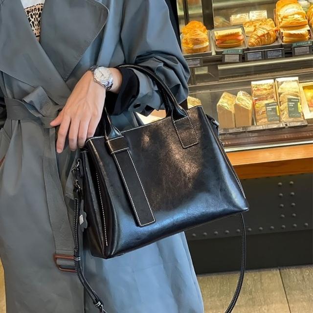 【米蘭精品】現貨+預購 側背包真皮肩背包(油蠟牛皮手提斜背女包包5色74hp31)