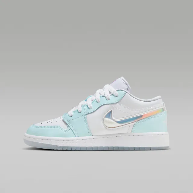 【NIKE 耐吉】運動鞋 休閒鞋 女鞋 中大童 男鞋 AIR JORDAN 1 LOW SE GS 白 冰川藍  AJ1 喬丹(HJ3481491)