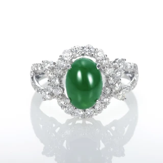 【DOLLY】18K金 緬甸高冰種老坑綠A貨翡翠鑽石戒指(003)