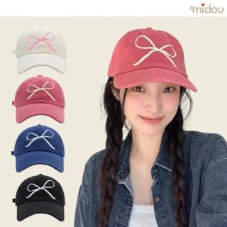 【midou】韓妞甜美刺繡蝴蝶結純棉防曬棒球帽(蝴蝶結帽 防曬帽 顯小臉棒球帽)