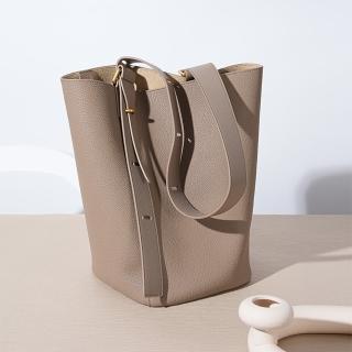 【米蘭精品】現貨+預購 真牛皮側揹包真皮革單肩揹包托特包手提包隨身女包包(牛皮氣質通勤水桶包3色74hp47)