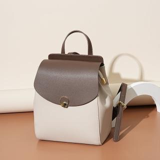 【米蘭精品】現貨+預購 真牛皮後揹包側揹包真皮革雙肩包托特包隨身女包包(輕便休閒拼色牛皮3色74hp68)