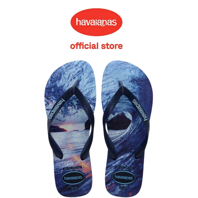 【havaianas 哈瓦仕】拖鞋 男鞋 夾腳拖 風景 海浪 浪花 Hype 藍 4127920-6195M(哈瓦士)