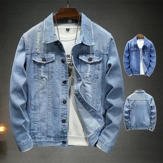 【巴黎精品】現貨+預購 牛仔外套丹寧夾克(刷破造型翻領男外套2色a1en16)