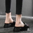 【89 zone】韓版經典素面百搭厚底防滑 女鞋 拖鞋 大尺碼 鞋 楔型鞋 坡跟鞋 涼鞋(米白/黑)