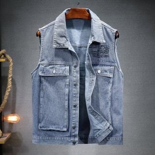 【巴黎精品】現貨+預購 牛仔背心丹寧夾克(刺繡刷白簡約男外套2色a1en33)