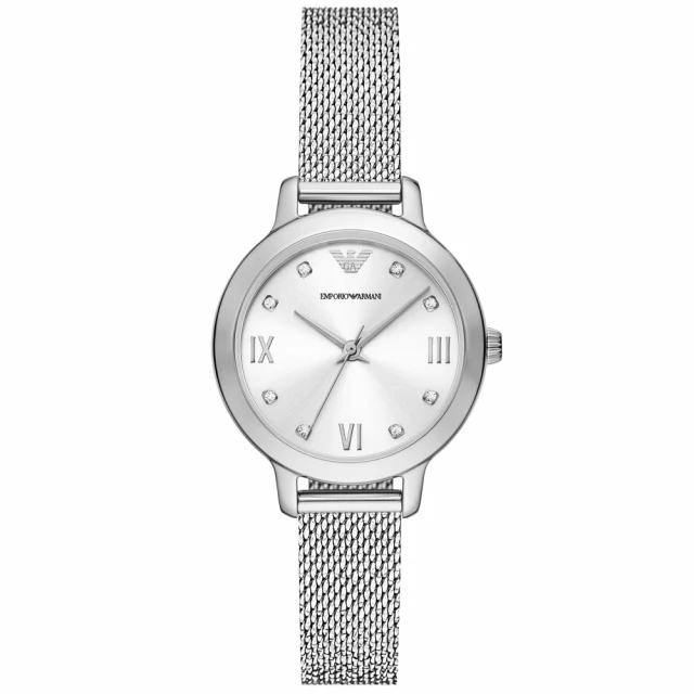 EMPORIO ARMANI 亞曼尼 公司貨 Cleo 簡約典雅不鏽鋼米蘭腕錶/銀(AR11584)