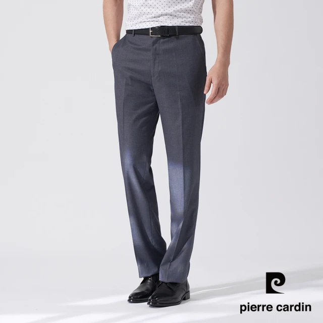 pierre cardin 皮爾卡登 商務休閒 男款 彈性暗紋平口西裝褲-灰色(5247848-96)