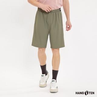 【Hang Ten】男裝-恆溫多功能-REGULAR FIT冰絲涼感腰頭鬆緊機能短褲(橄欖綠)