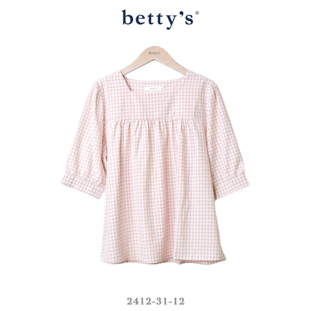 【betty’s 貝蒂思】格紋緹花五分袖方領上衣(共三色)