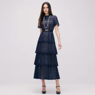 【MOMA】知性蕾絲蛋糕裙連身洋裝(深藍色)