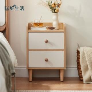 【hoi! 好好生活】林氏木業北歐簡約小戶型雙抽床頭櫃 MB2B-原木+白色