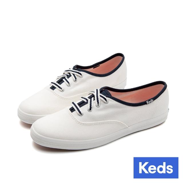 【Keds】★雙11★CHAMPION 經典帆布撞色休閒小白鞋-白藍(9243W234342)