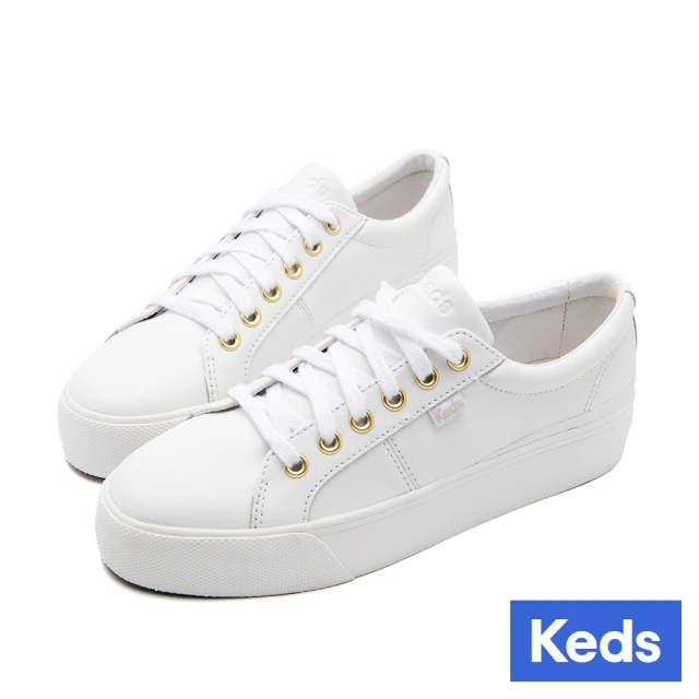 【Keds】JUMP KICK DUO 簡約運動風皮革休閒厚底小白鞋(9243W123677)