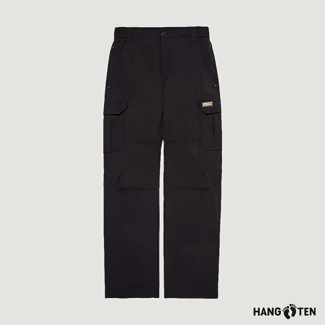【Hang Ten】男裝-恆溫多功能-REGULAR FIT吸濕快乾彈性鬆緊腰頭抽繩口袋尼龍工裝機能長褲(黑)