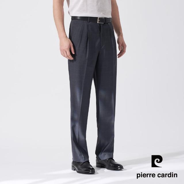 【pierre cardin 皮爾卡登】商務休閒 男款 彈性暗紋打摺西裝褲-灰色(5247849-96)