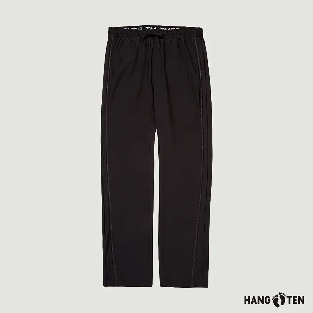 【Hang Ten】男裝-恆溫多功能-TAPERED FIT冰絲涼感吸濕快乾側邊壓條錐形長褲(黑)